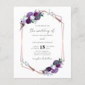 Paarse Floral Geometric Script QR Code Weddenschap (Voorkant)