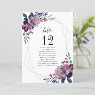 Paarse Floral Geometric Table Number Wedding Seat