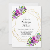 Paarse Floral Geometric Wedding Uitnodiging (Voorkant)