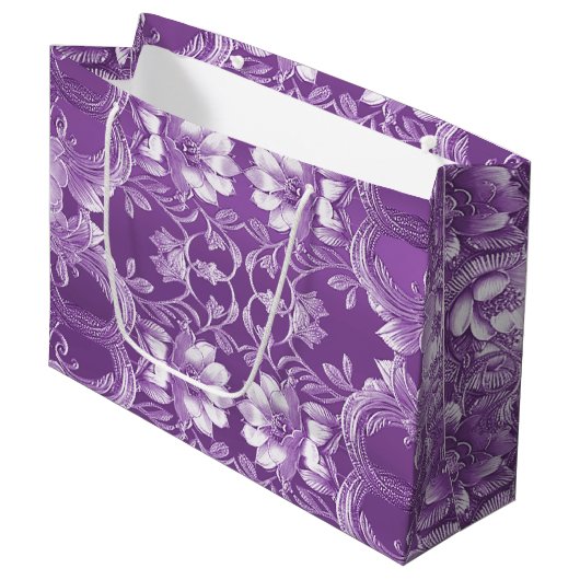 Paarse Floral Gift Bag Groot Cadeauzakje (Voorkant Gekanteld)