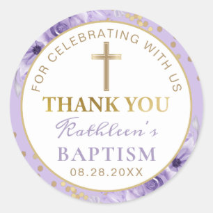 Paarse Floral Gold Glitter Baptisme Hartelijk dank Ronde Sticker