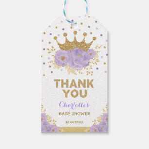 Paarse Floral Gold Princess Crown Shower Birthday Cadeaulabel