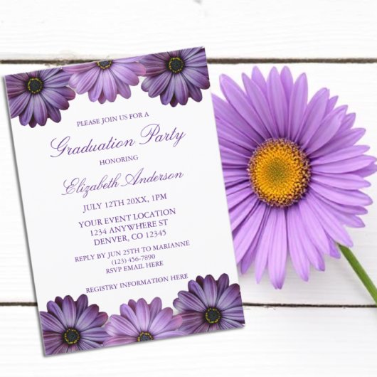 Paarse Floral Graduation Party Kaart