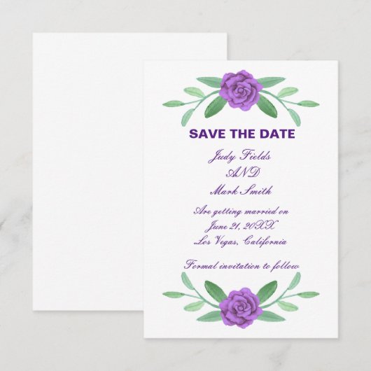 Paarse Floral Greenery Foliage Save the Date Card (Voorkant / Achterkant)