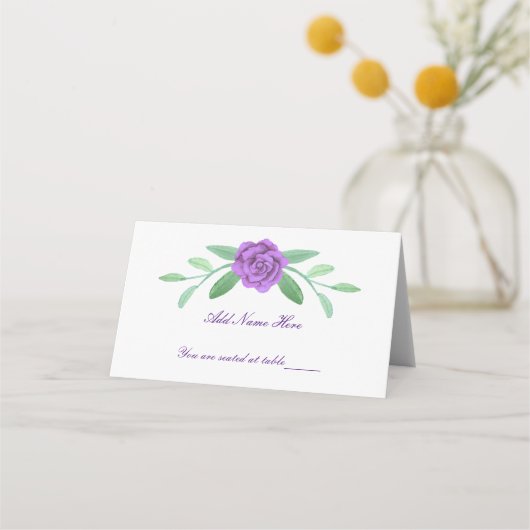 Paarse Floral Greenery Foliage Table Place Card (Voorkant)