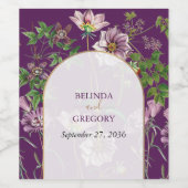 Paarse Floral Greenery Gold Arch Wedding Wijn Etiket (Enkel label)