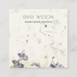 Paarse Floral Handgemaakt Papier voor het afvangen Vierkante Visitekaartje