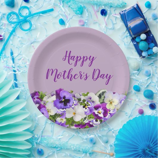 Paarse Floral Happy Moederdag Papieren Bordje (Feest)