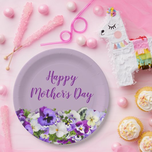 Paarse Floral Happy Moederdag Papieren Bordje (Feest)