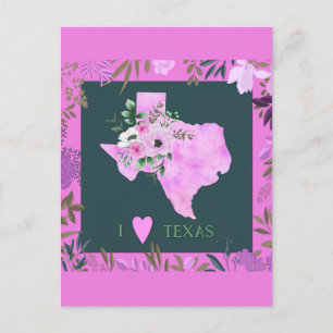 Paarse Floral I Love Texas State Map Briefkaart