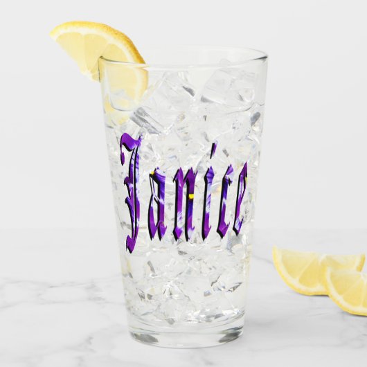 Paarse Floral Janice Name Logo Glas (Voorkant ijs)