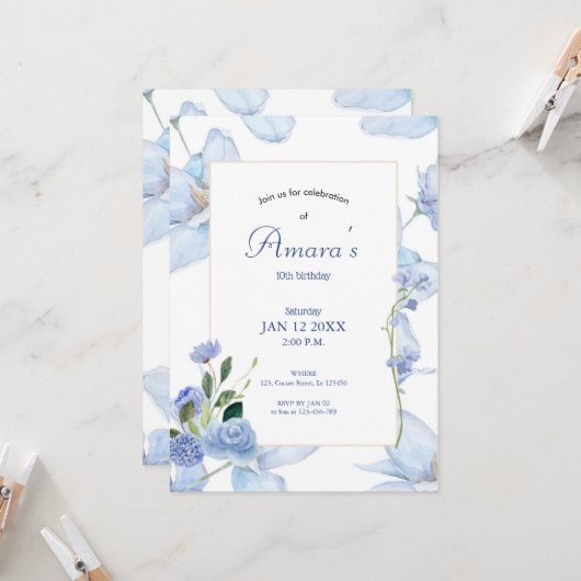 Paarse Floral Kaart (Voorkant / Achterkant in situ)