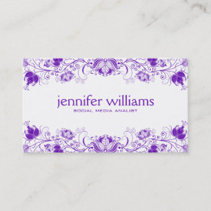 Paarse  Floral Lace op White Visitekaartje