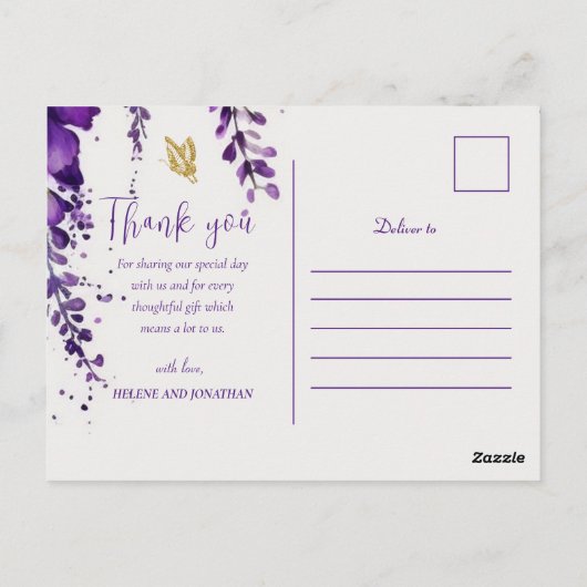 Paarse Floral Lavender Boho Weddenschap Briefkaart (Achterkant)