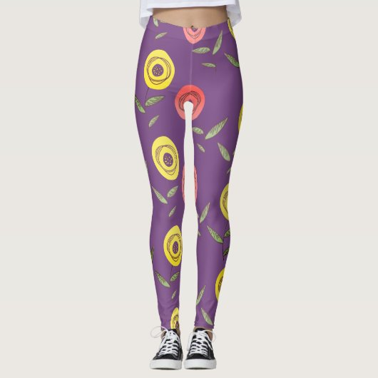 Paarse Floral-Leggings Leggings (Voorkant)
