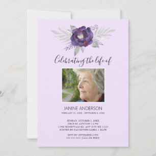 Paarse Floral Life Celebratie foto Uitnodiging