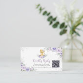 Paarse Floral Lion Cub Baby shower QR-code RSVP Informatiekaartje (Staand voorkant)