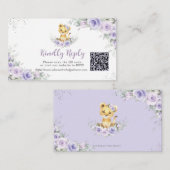 Paarse Floral Lion Cub Baby shower QR-code RSVP Informatiekaartje (Voorkant / Achterkant)
