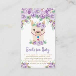 Paarse Floral Llama Baby shower Boek meenemen Informatiekaartje