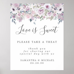 Paarse Floral Love is Sweet Dessert Bar Sign Poster