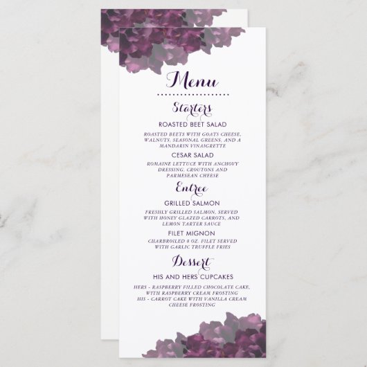Paarse Floral Menu (Voorkant / Achterkant)