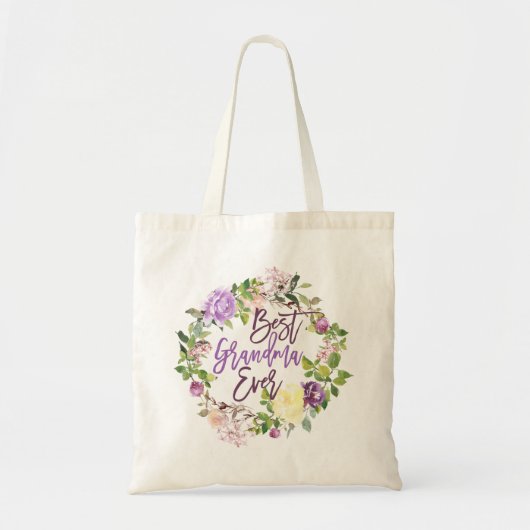 Paarse Floral met de beste grootmoeder ooit Tote Bag (Voorkant)