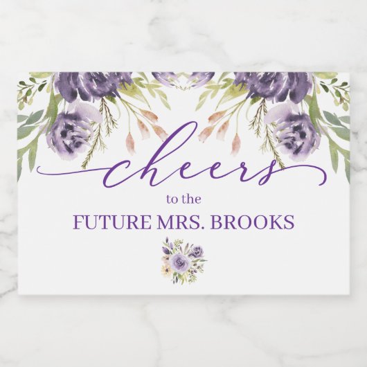 Paarse Floral Mini Champagne Label Sparkling Wijnetiket (Enkel label)