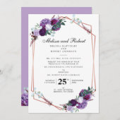 Paarse Floral Modern Geometrisch Bruiloft Kaart (Voorkant / Achterkant)