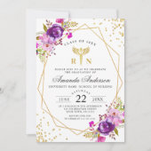 Paarse Floral Modern Nursing School Afstuderen Kaart (Voorkant)