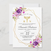 Paarse Floral Modern Nursing School Afstuderen Kaart (Voorkant)