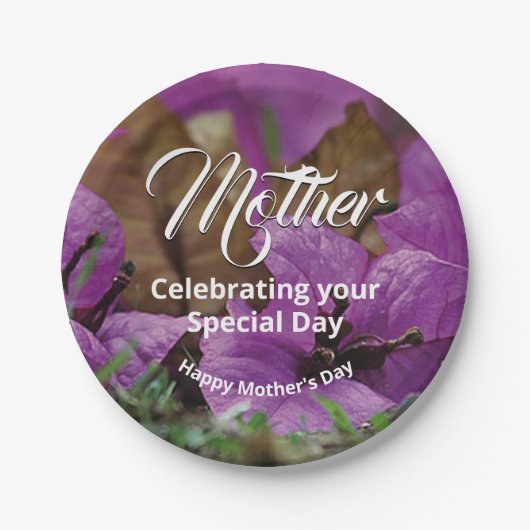 Paarse Floral MOEDERDAG BIRTHDAY Celebration Papieren Bordje (Voorkant)