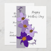 Paarse Floral Moederdag platte Kaart (Voorkant / Achterkant)