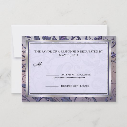 Paarse Floral-Monogram-antwoordkaart RSVP Kaartje (Achterkant)