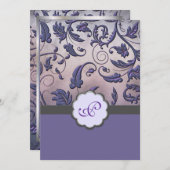 Paarse Floral Monogram Weddenschap Uitnodigt volle Kaart (Voorkant / Achterkant)