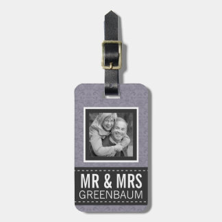 Paarse Floral Mr. en Mrs. Persoonlijke foto Bagagelabel