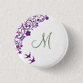Paarse Floral Olive Green Initiaal Monogram Ronde Button 3,2 Cm (Voorkant)