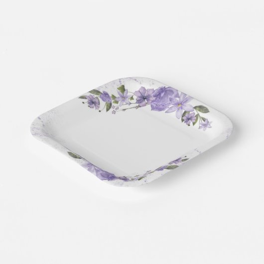 Paarse Floral Papieren Bordje (Gebogen)