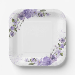Paarse Floral Papieren Bordje