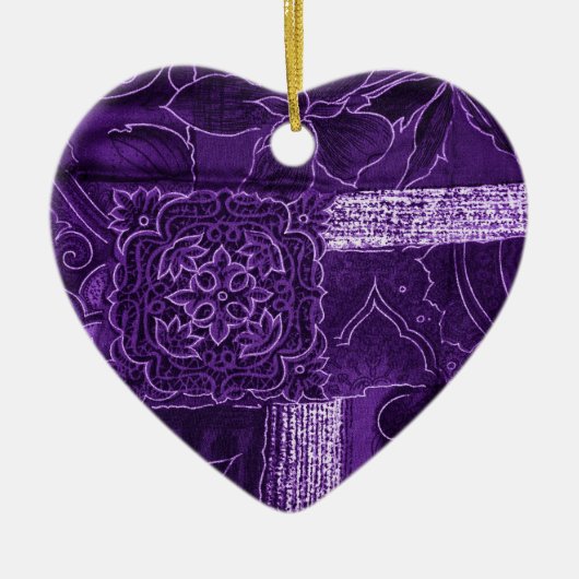 Paarse Floral Patchwork Fabric Keramisch Ornament (Voorkant)