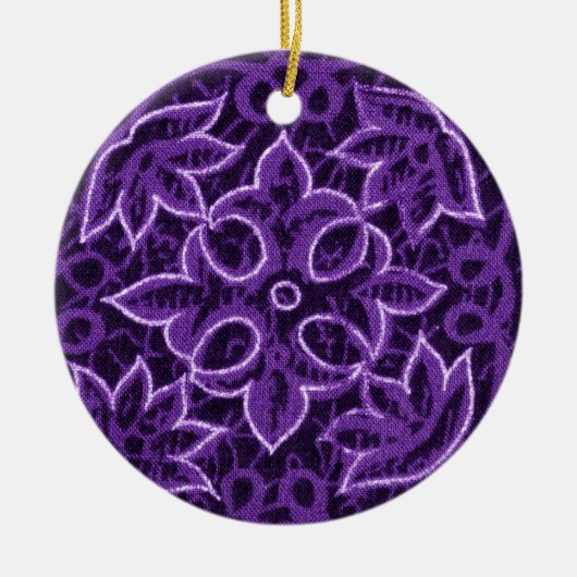 Paarse Floral Patchwork Fabric Keramisch Ornament (Voorkant)