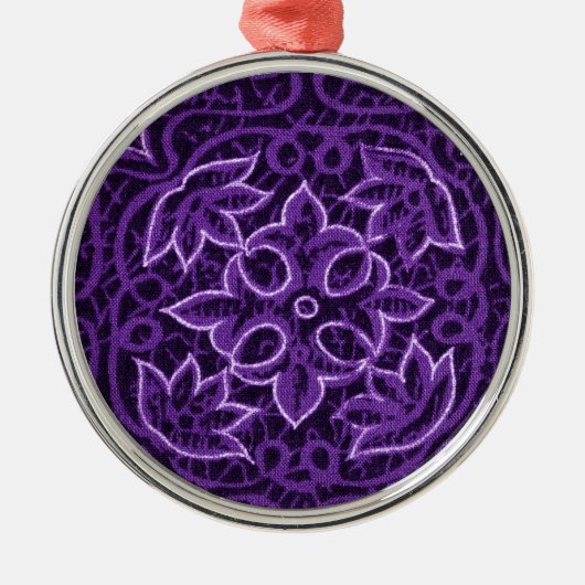 Paarse Floral Patchwork Fabric Metalen Ornament (Voorkant)