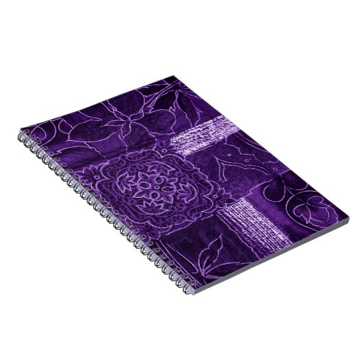 Paarse Floral Patchwork Fabric Notitieboek (Rechterzijde)