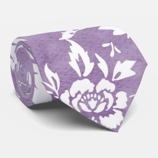 Paarse Floral Pattern Stropdas (Opgerold)