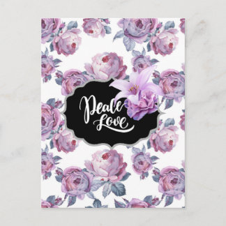 Paarse Floral Peace/Love Briefkaart Designer
