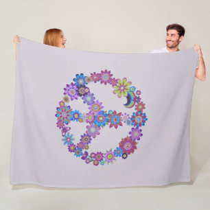 Paarse Floral Peace Sign Fleece Blanket Deken