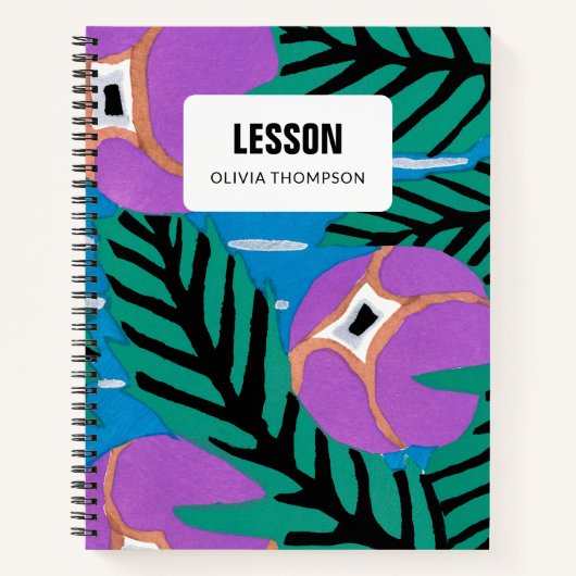 Paarse Floral Personalized Lesson Composition Notitieboek (Voorkant)