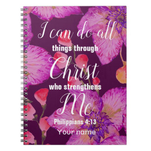 Paarse Floral Philippians 4:13 Bijbel Notitieboek