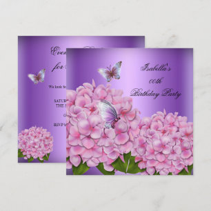Paarse Floral Pink Butterfly Birthday Party Kaart