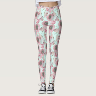 Paarse Floral Print Blue Leggings