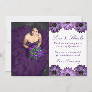 Paarse Floral Quinceanera Bedankkaart